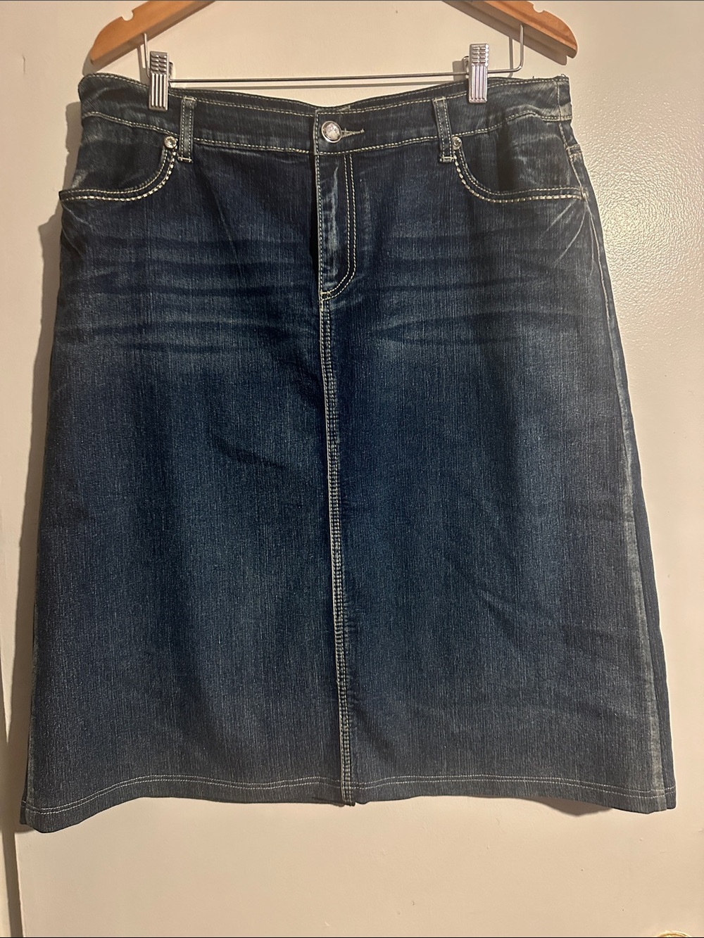 Cato Dark Blue Denim Midi Skirt with Contrast Topstitching